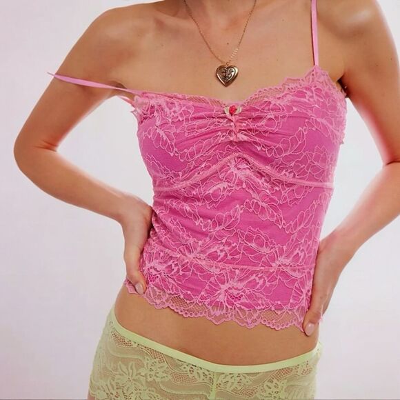Free People Intimately Lacey Essential Cami Lace‎ Camisole Pink Size Large NWOT - Picture 1 of 11